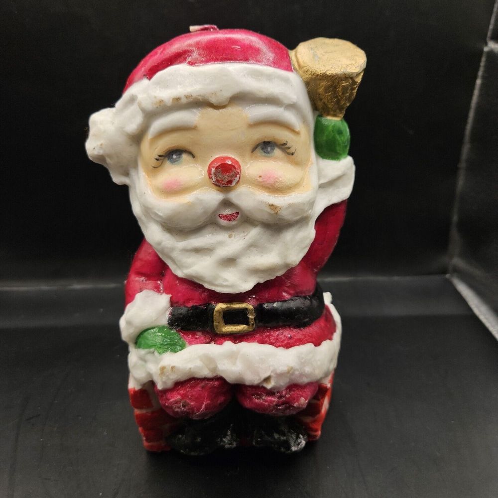 Vintage Large Jolly Santa Clause Candle Wick Japan‎ MCM 8"